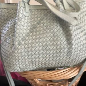 Chic Woven Tote Bag - Light Green leather